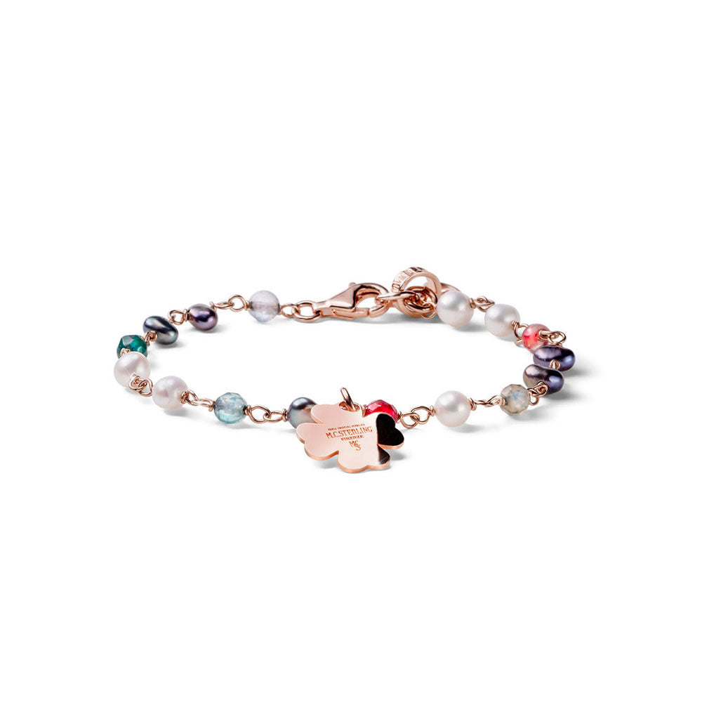 BRACCIALE DONNA QUADRIFOGLIO LUCKYOU ARGENTO E PIETRE COLORATE