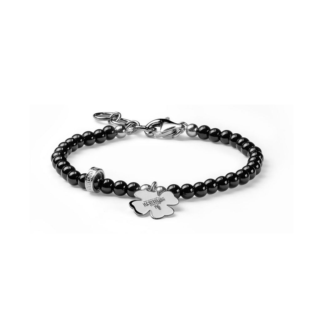 WOMEN'S QUADRIFOGLIO BRACELET BLACK AGATE SILVER CHARM