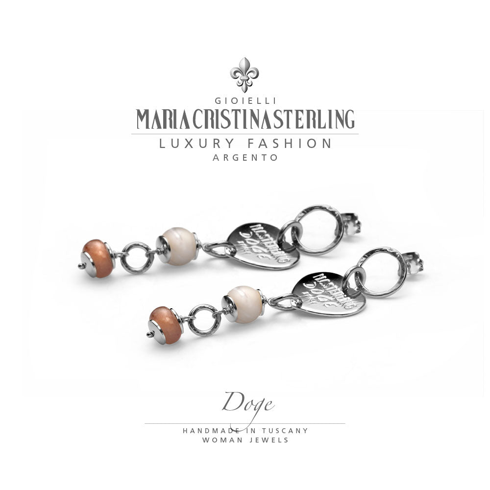 orecchini donna-argento madreperla e quarzo-cuore-doge-maria cristina sterling