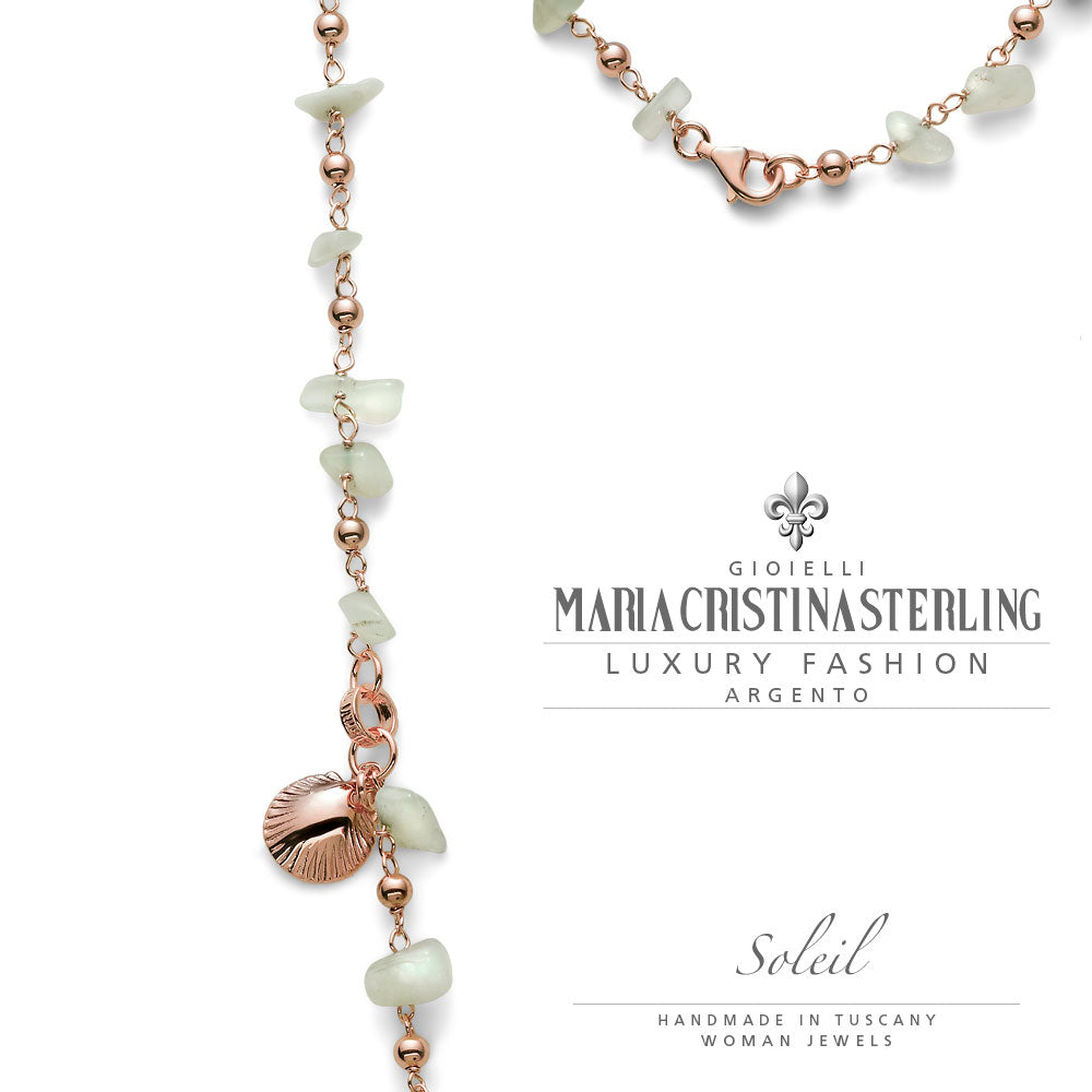 Collana donna-argento oro rosa e prehnite-ciondolo conchiglia-collezione Soleil-Maria Cristina Sterling