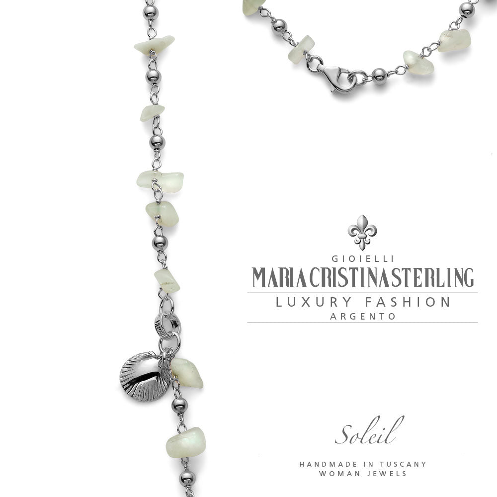 Collana donna-argento e prehnite-ciondolo conchiglia-collezione Soleil-Maria Cristina Sterling