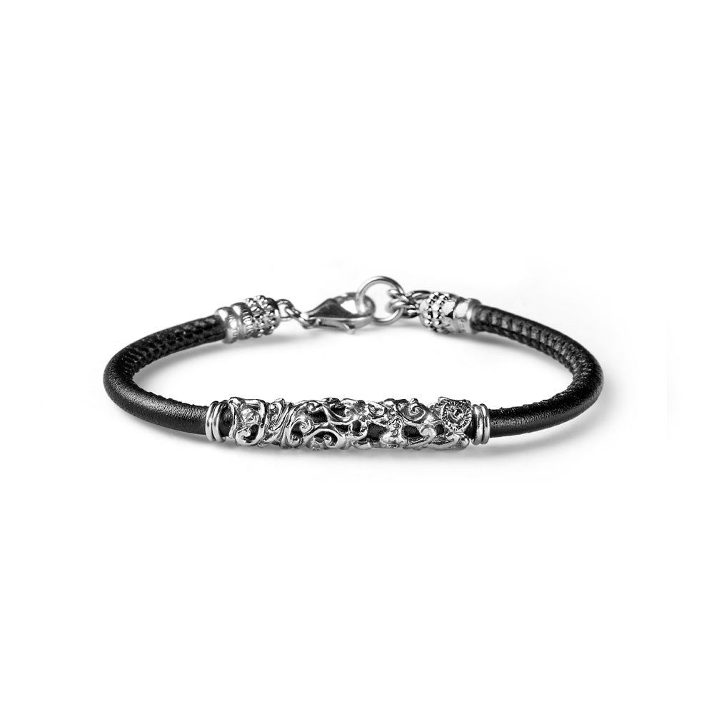 Bracciale uomo pelle nera e argento Maria Cristina Sterling