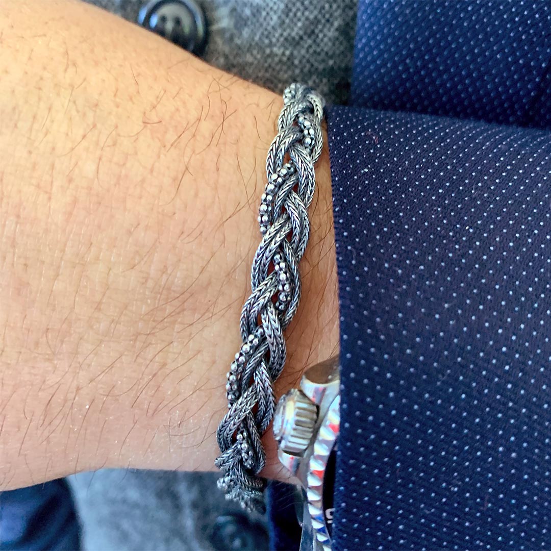 Bracciale uomo Intrecci grani in Argento 925