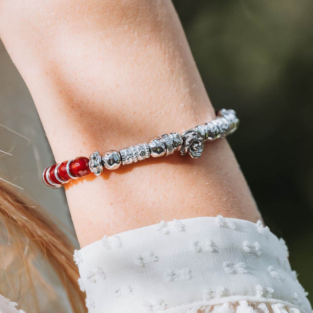 WOMEN'S BRACELET IN SILVER AND CENTRAL PINK RUBY AGATE