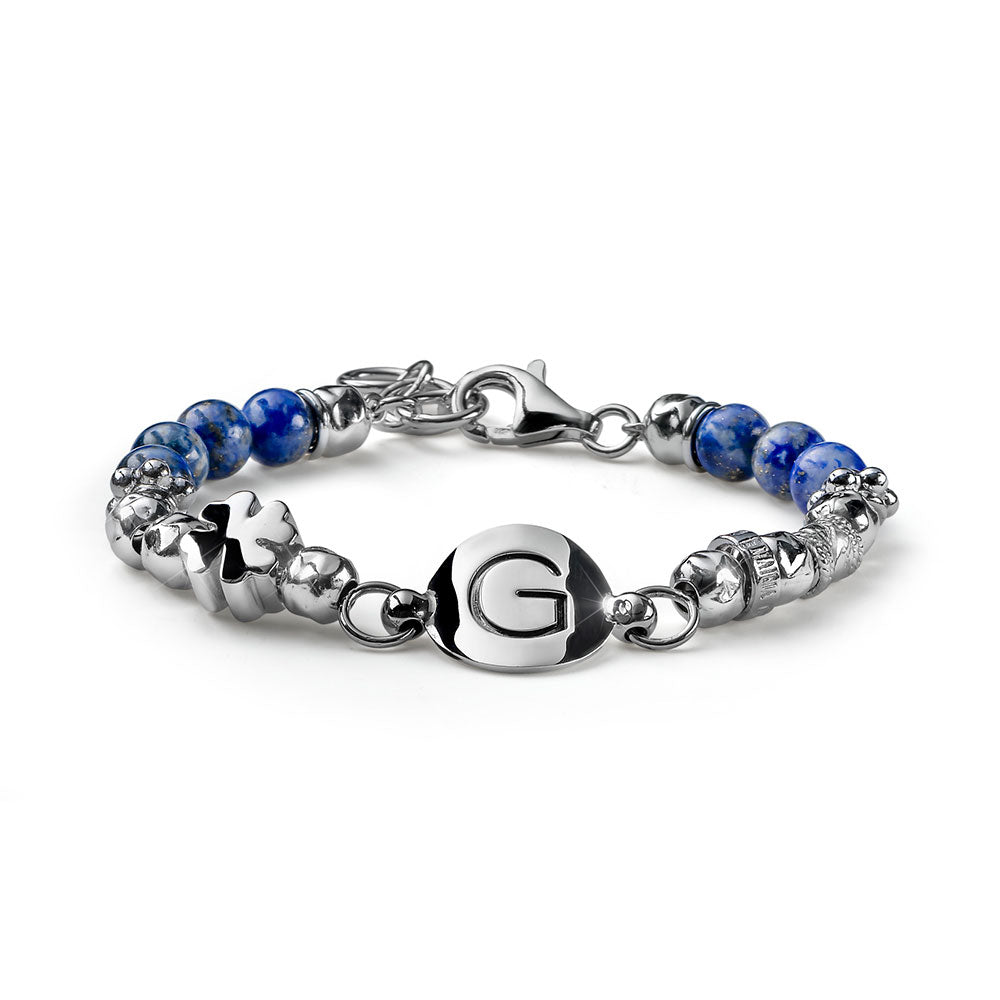 WOMEN'S BRACELET WITH SILVER AND LAPIS QUADRIFOGLIO CHARM INITIALS