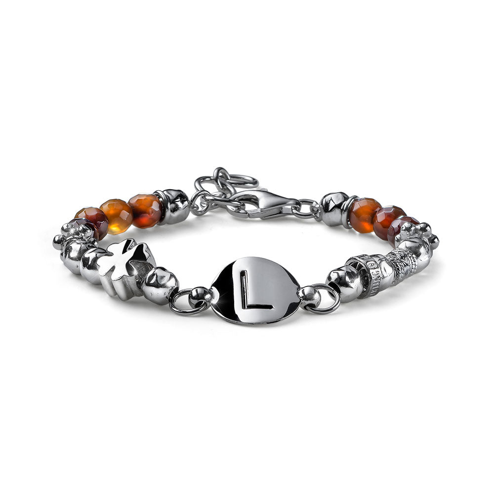 WOMEN'S BRACELET DEDICATED TO YOU CUSTOMIZABLE LETTER IN SILVER AND BROWN AGATE