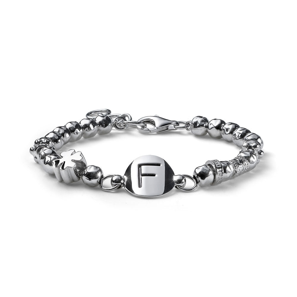 BRACCIALE DONNA DEDICATO A TE IN ARGENTO CON LETTERA E CHARM QUADRIFOGLIO