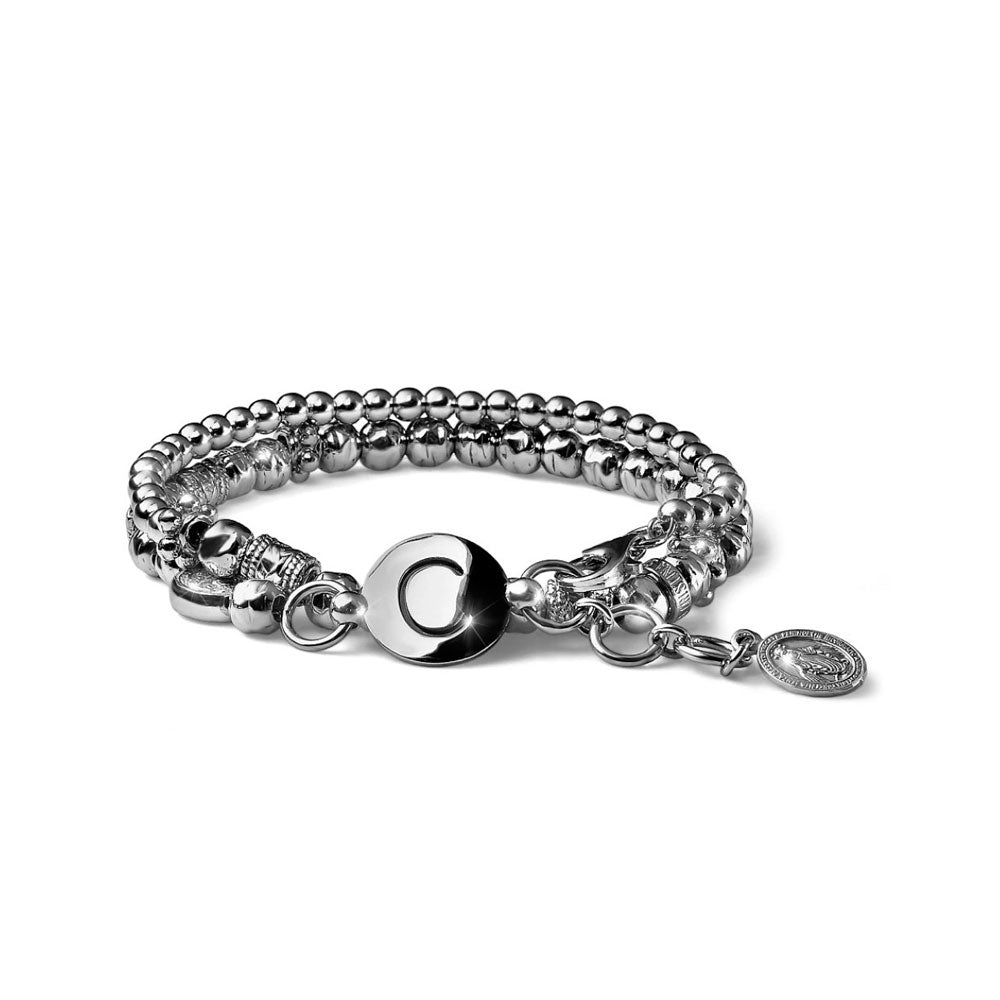 WOMEN'S BRACELET DUE GIRI COLLECTION DEDICATED TO YOU SILVER BALLS WITH LETTER AND CHARM S. BENEDETTO