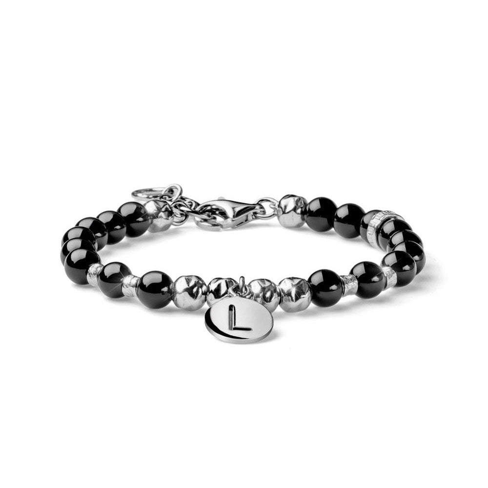 WOMEN'S BRACELET WITH COLLECTION INITIAL DEDICATED TO YOU IN SILVER AND BLACK AGATE