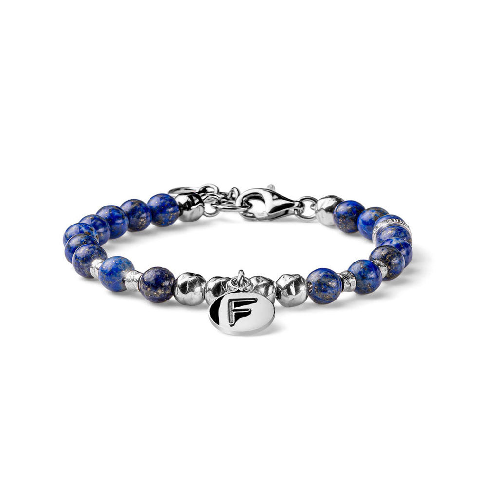 WOMEN'S BRACELET COLLECTION DEDICATED TO YOU IN SILVER AND LAPIS, WITH LETTER