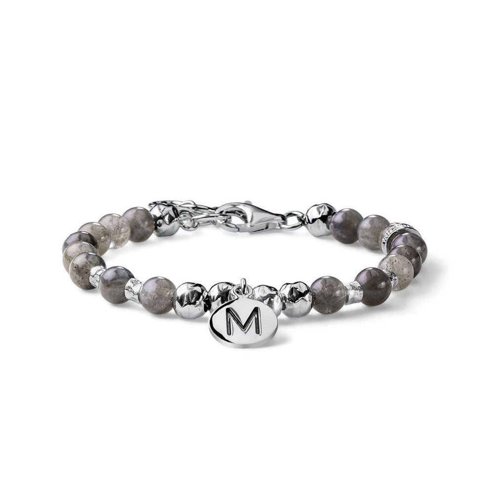 WOMEN'S BRACELET WITH INITIALS COLLECTION DEDICATED TO YOU IN SILVER AND LABRADORITE