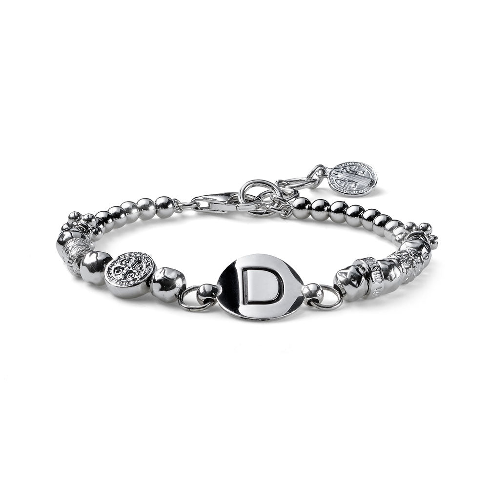 BRACCIALE DONNA COLLEZIONE DEDICATO A TE IN ARGENTO CON LETTERA E CHARM SAN BENEDETTO