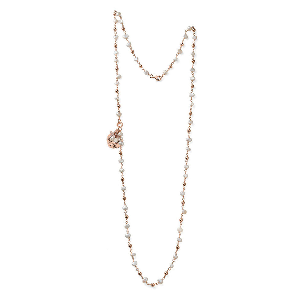 WOMEN'S NECKLACE DREAMS COLLECTION IN PINK SILVER AND WHITE PEARLS WITH HEART PENDANT