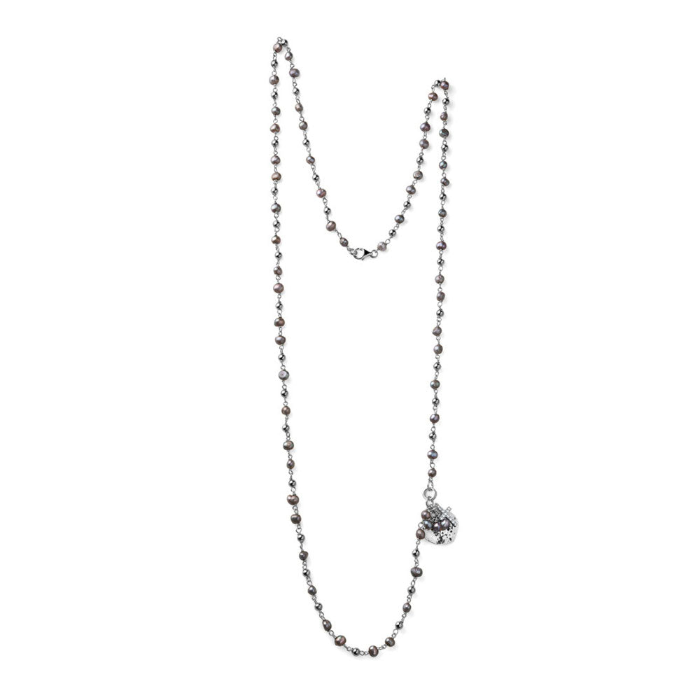 WOMEN'S NECKLACE DREAMS COLLECTION SILVER AND GRAY PEARLS WITH HEART PENDANT