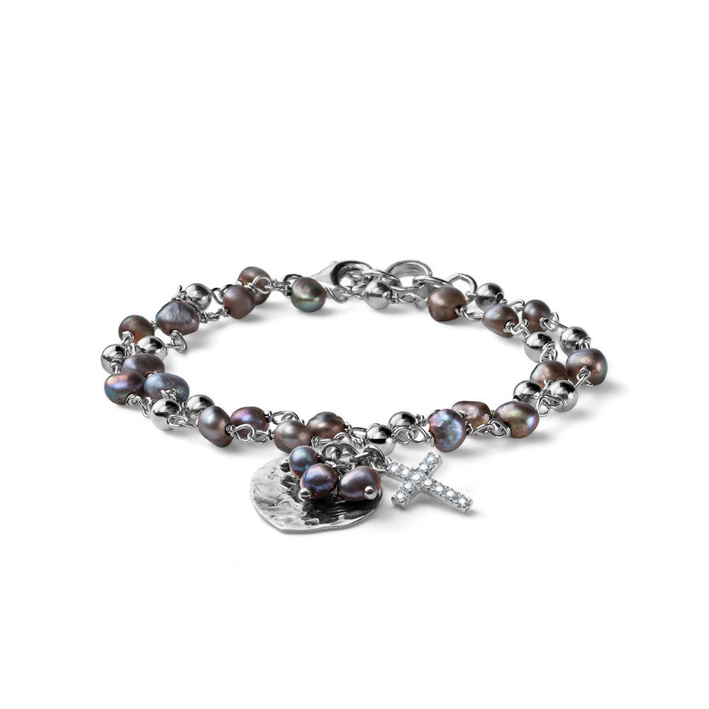 WOMEN'S TWO STRAND BRACELET DREAMS COLLECTION SILVER AND GRAY PEARLS