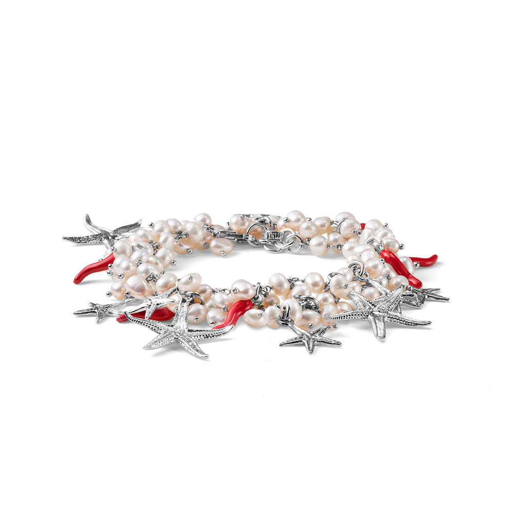 ELBA WOMEN'S BRACELET WITH WHITE PEARLS AND SILVER STARS