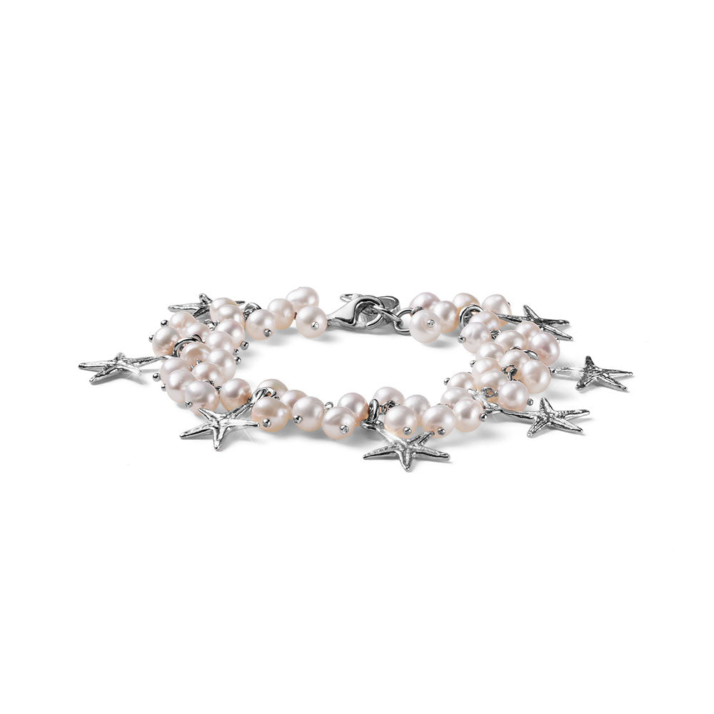 ELBA WOMEN'S BRACELET WITH WHITE PEARLS AND STARFISH IN SILVER