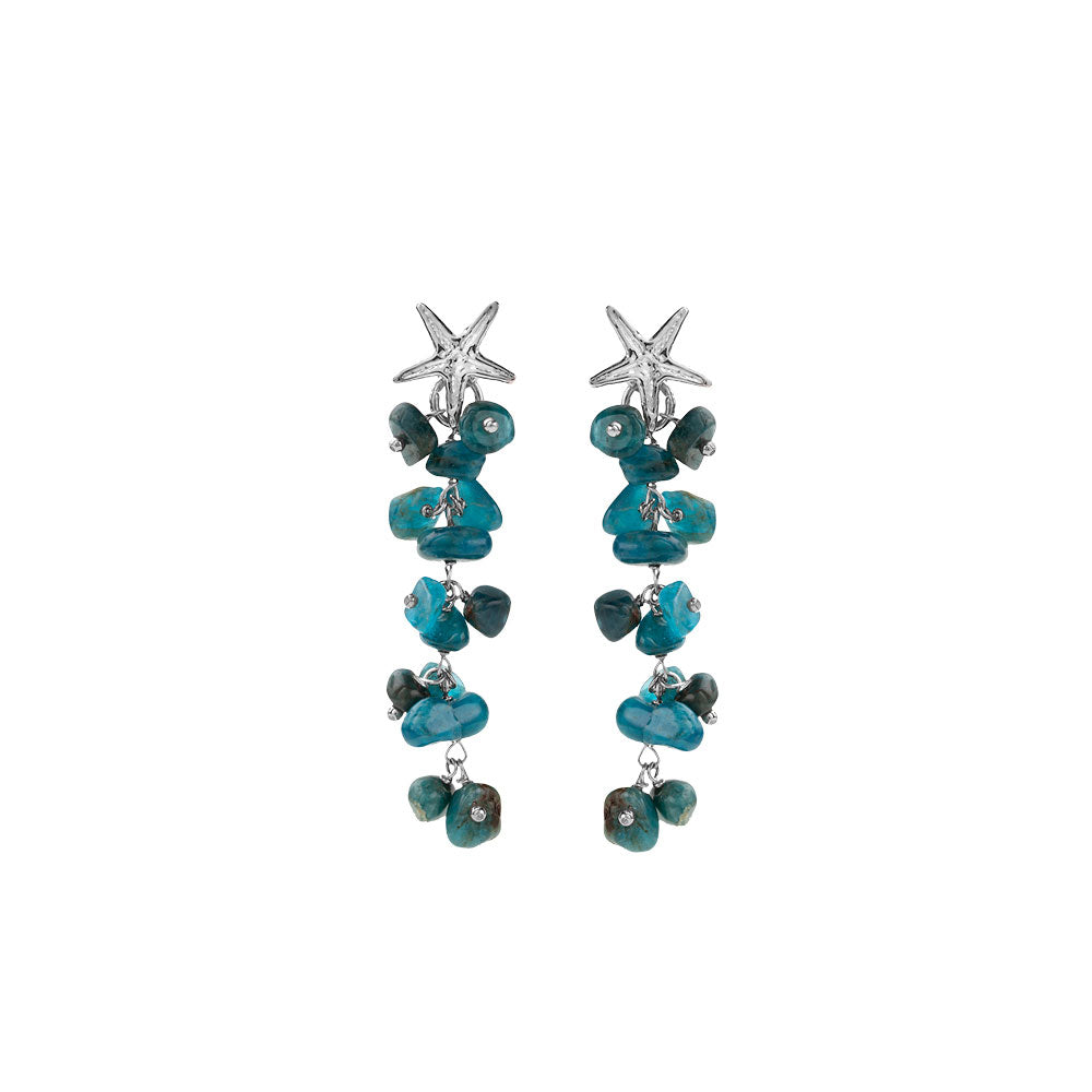 ELBA STARFISH DANGLING EARRINGS IN SILVER AND APATITE STONES