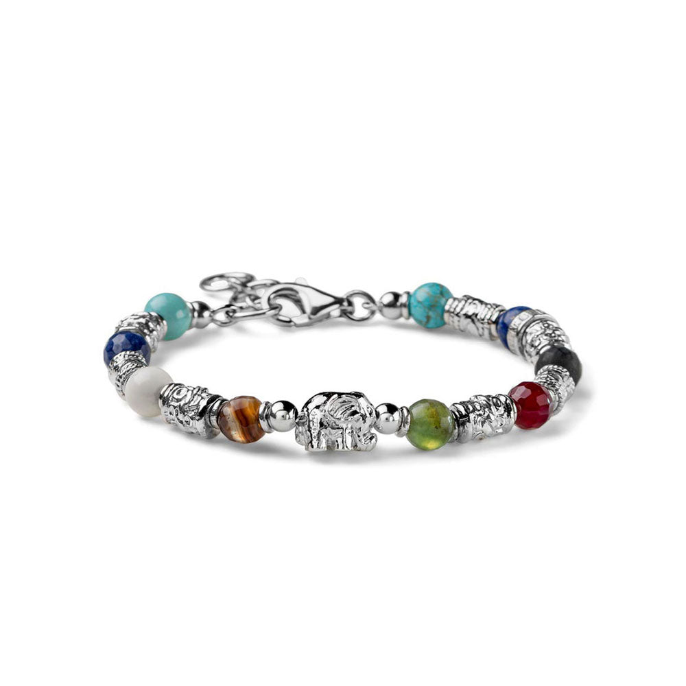 BRACCIALE DONNA COLLEZIONE ELEFANTE CON BARILOTTI IN ARGENTO E PIETRE MULTICOLOR