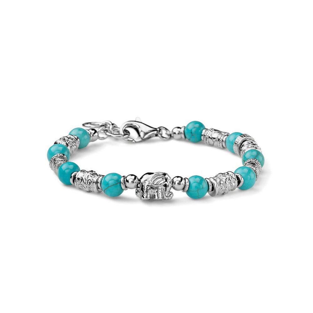 WOMEN'S BRACELET ELEPHANT COLLECTION WITH SILVER BARRELS AND LIGHT BLUE AULITE