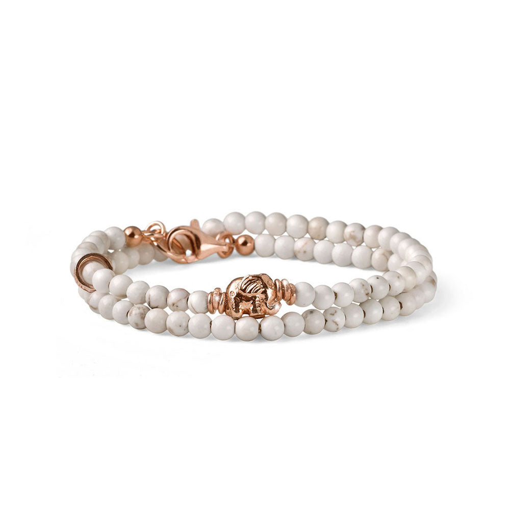 WOMEN'S TWO TURNS BRACELET IN SILVER AND WHITE AULITE ELEPHANT CHARM