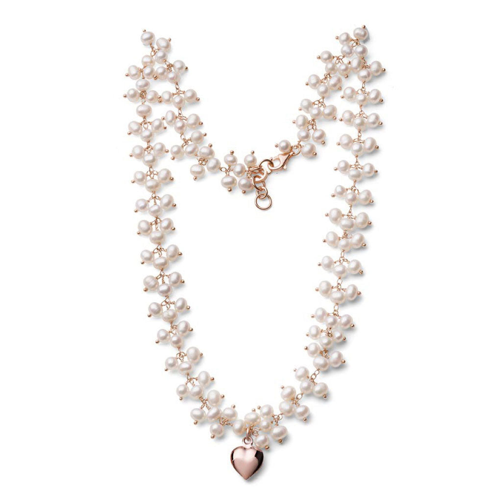 COLLANA DONNA PEARLS ARGENTO ROSA E PIETRE BIANCHE 45 CM