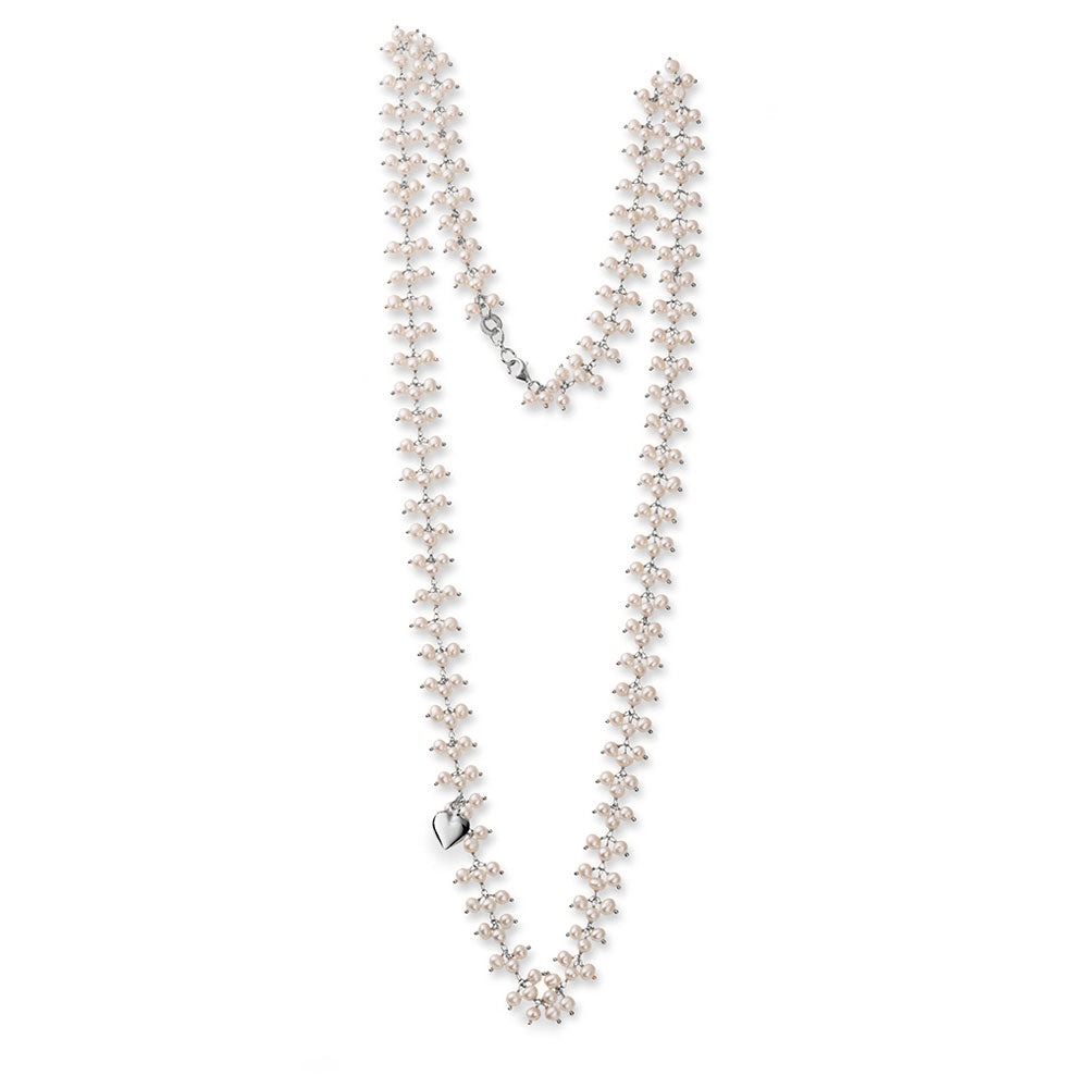 COLLANA DONNA ENJOY PEARLS ARGENTO ROSA E PIETRE BAROCCHE BIANCHE