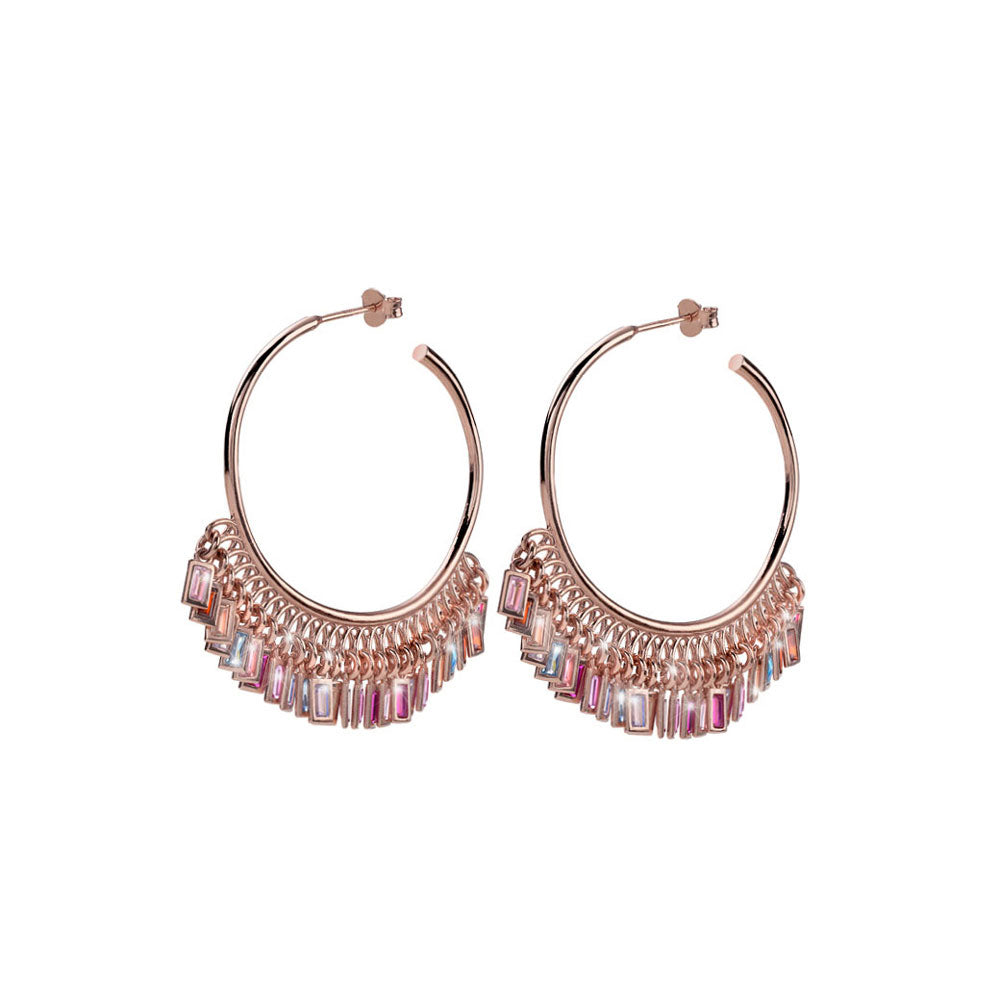 HOOP EARRINGS COLLECTION LANTERNS PINK SILVER AND COLORED CRYSTALS