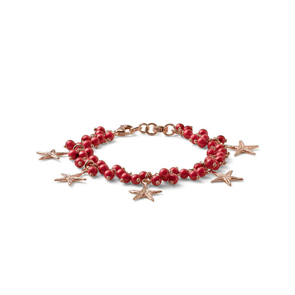 WOMEN'S BRACELET ENJOY COLLECTION CORAL COLOR SILVER PINK WITH STAR CHARMS