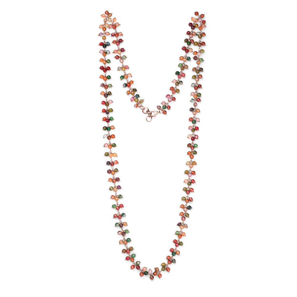 WOMEN'S NECKLACE ENJOY COLLECTION IN PINK SILVER AND MULTICOLORED STONES