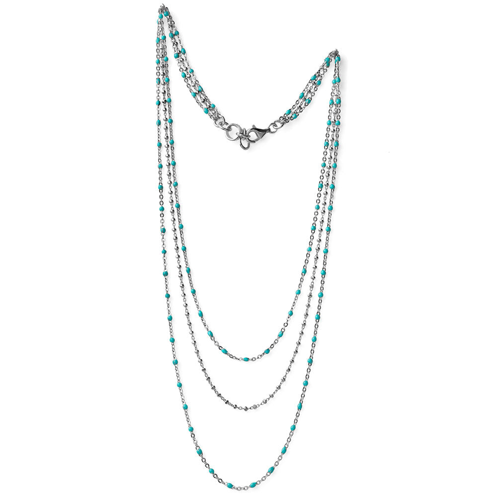 WOMEN'S NECKLACE ENJOY COLLECTION IN ROSE SILVER AND TURQUOISE ENAMEL