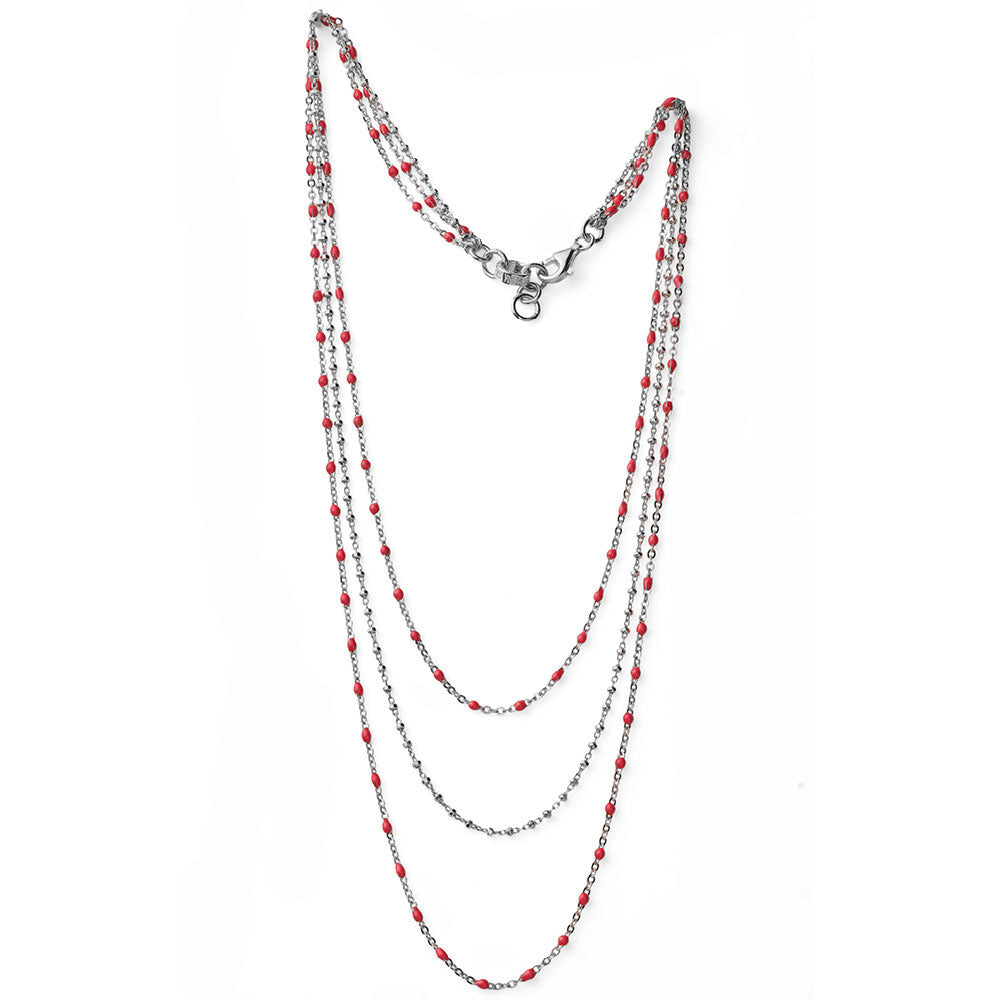 WOMEN'S NECKLACE ENJOY COLLECTION IN ROSE SILVER AND CORAL ENAMEL