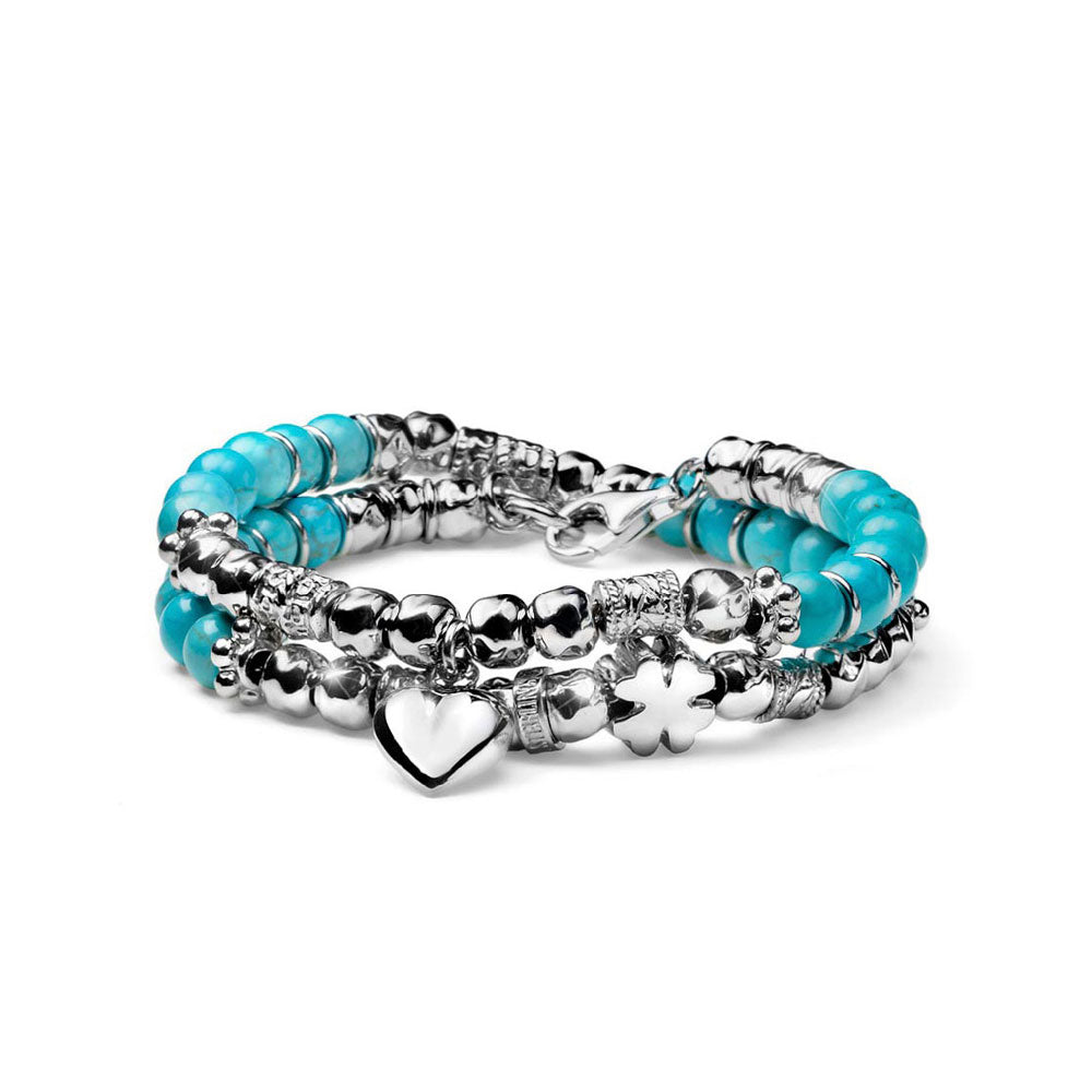 BRACCIALE DONNA DUE GIRI LOVE ARGENTO E AULITE CELESTE