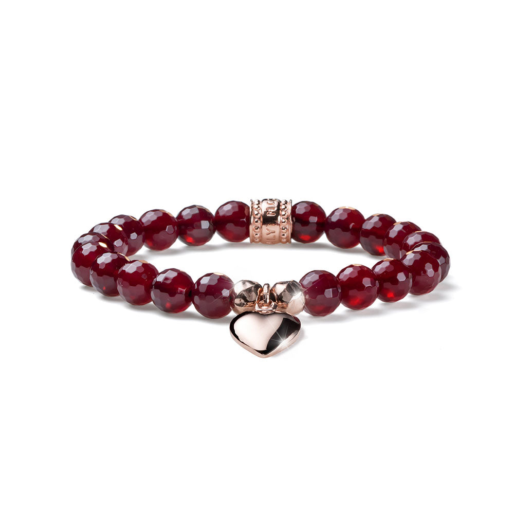 WOMEN'S ELASTIC BRACELET LOVE AGATE RUBY HEART IN PINK SILVER