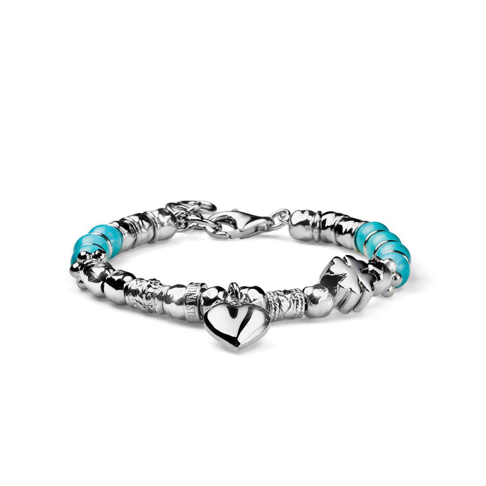 BRACCIALE DONNA LOVE ARGENTO E AULITE CELESTE CHARM CUORE