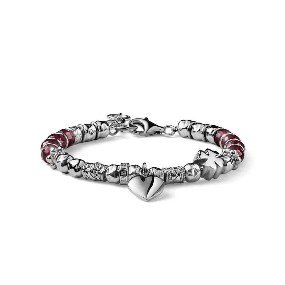 BRACCIALE DONNA LOVE ARGENTO E AGATA RUBINO CHARM CUORE