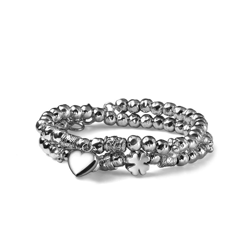 BRACCIALE DONNA ARGENTO COLLEZIONE LOVE CHARM CUORE E QUADRIFOGLIO 2 GIRI