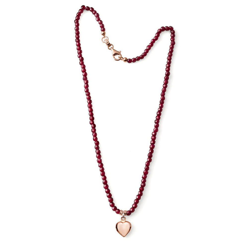 WOMEN'S SILVER PINK AND RUBY AGATE HEART CHARM NECKLACE