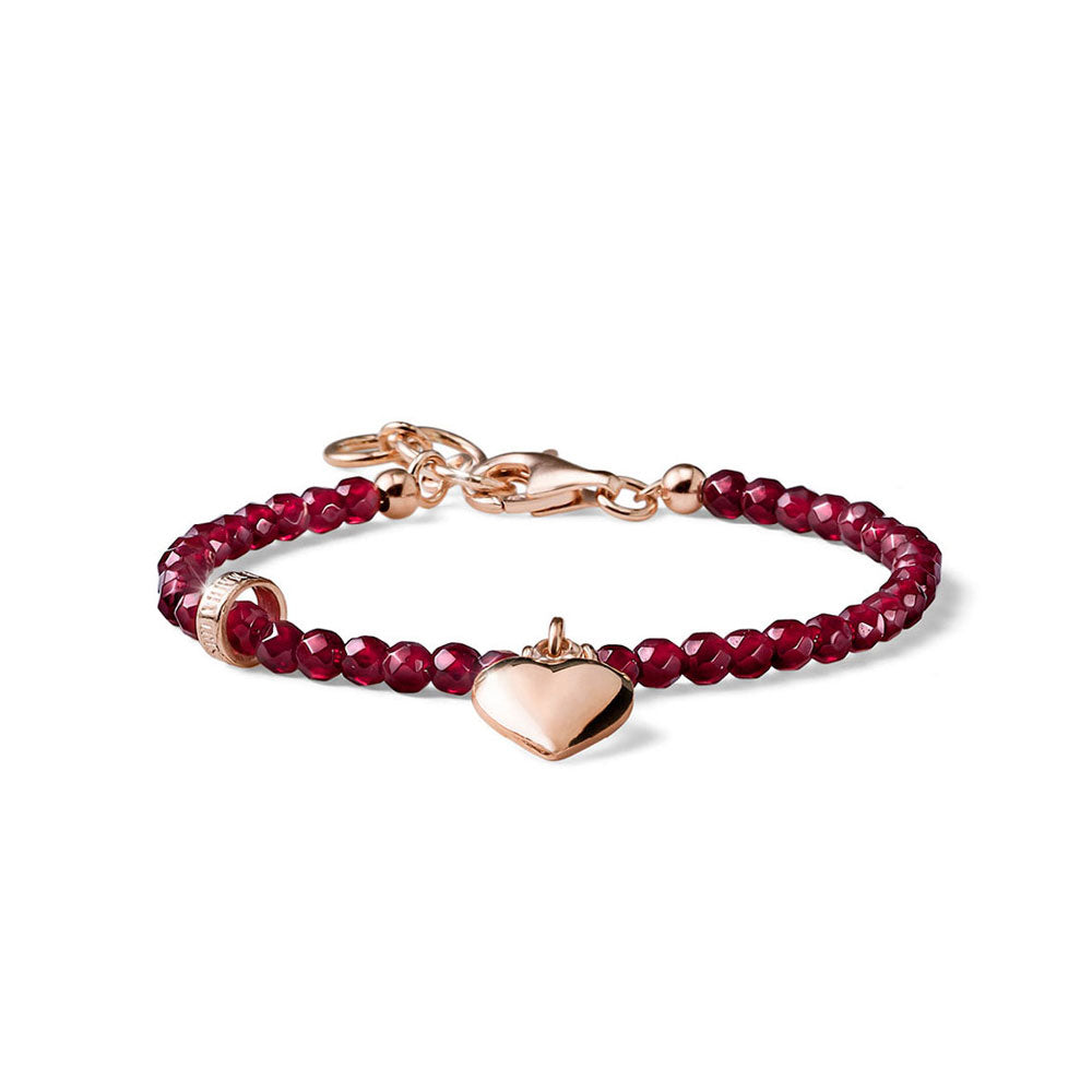 WOMEN'S BRACELET IN PINK SILVER AND RUBY AGATE, HEART PENDANT