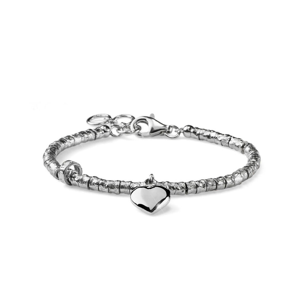 WOMEN'S SNAKE LOVE BRACELET IN SILVER AND SMOOTH HEART PENDANT