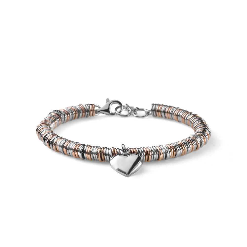 BRACCIALE DONNA COLLEZIONE SNAKE LOVE ARGENTO BICOLOR CHARM CUORE