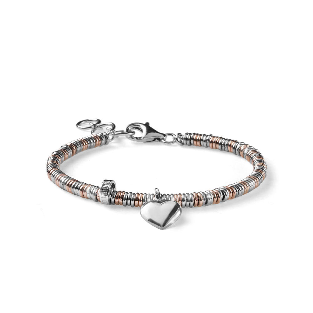 BRACCIALE DONNA LOVE ARGENTO BICOLOR CHARM CUORE