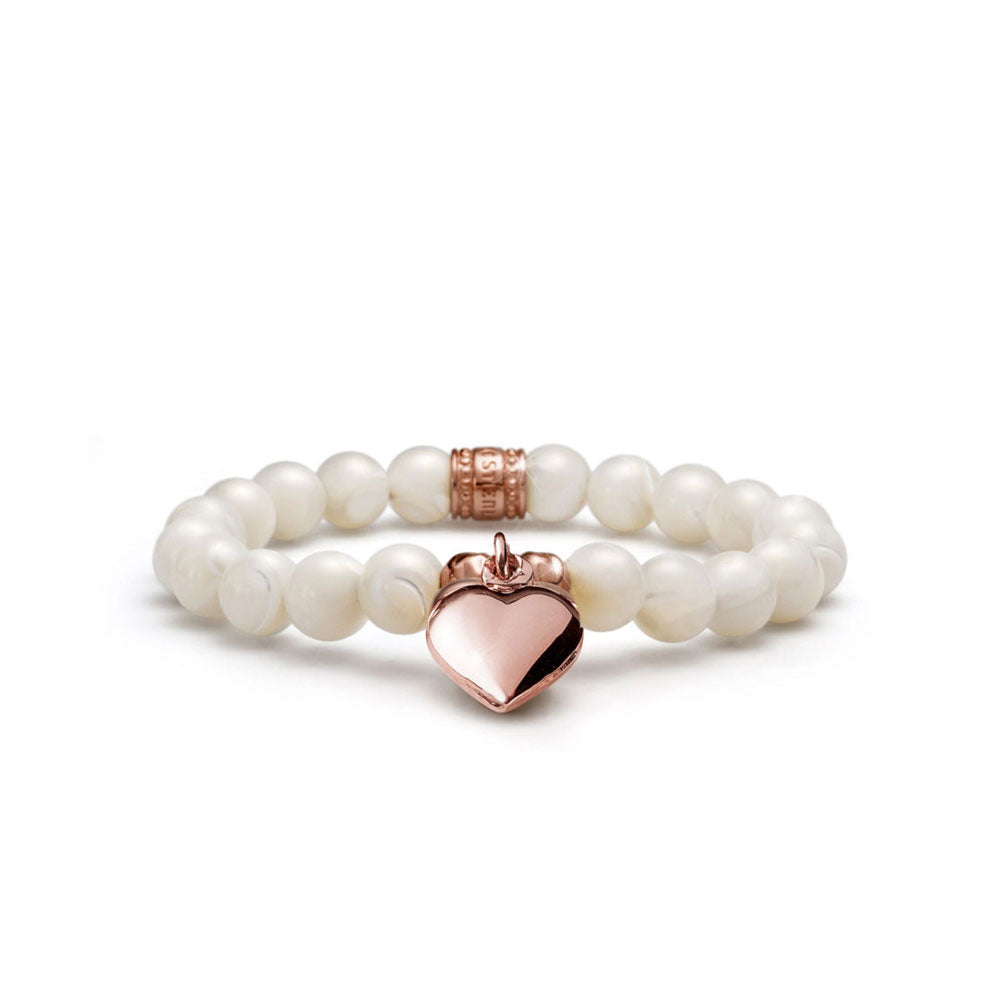 WOMEN'S BRACELET LOVE MOTHER OF PEARL AND HEART CHARM IN PINK SILVER