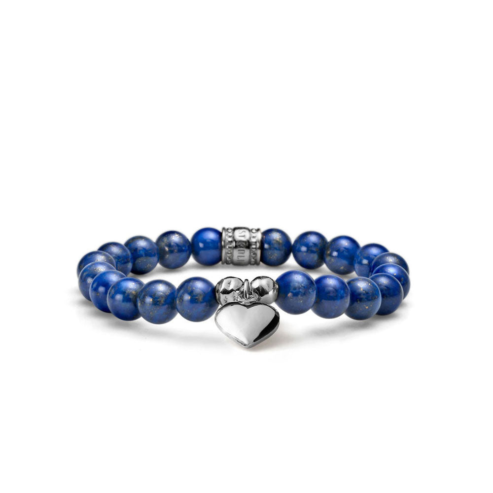 WOMEN'S ELASTIC BRACELET LOVE LAPIS LAZULI HEART CHARM IN SILVER