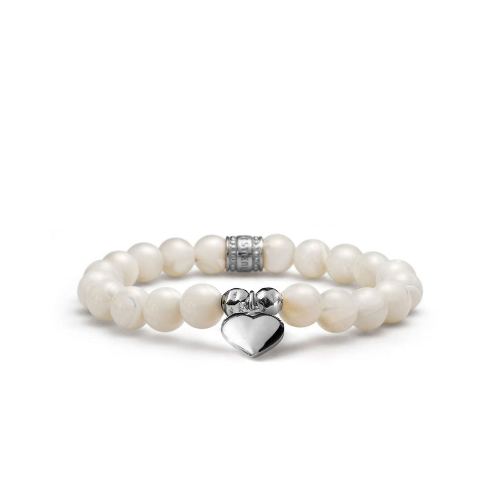 WOMEN'S BRACELET LOVE MOTHER OF PEARL AND SILVER HEART CHARM