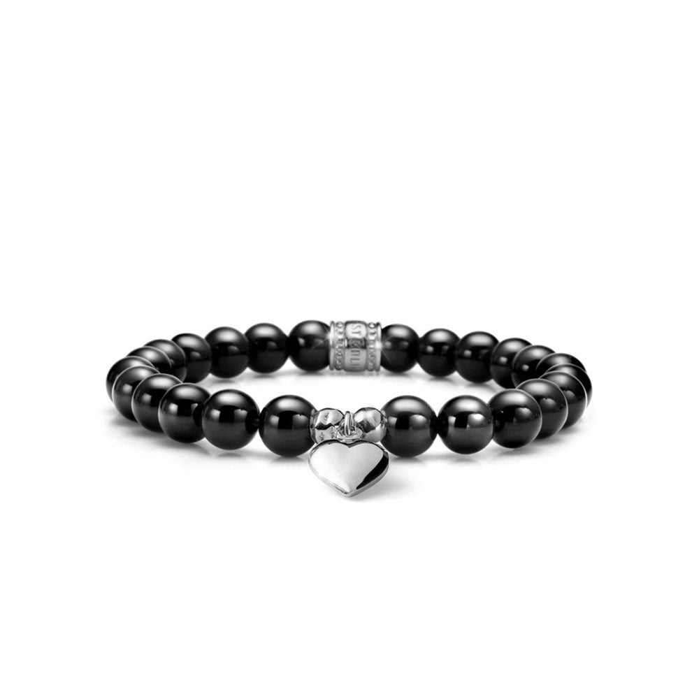 WOMEN'S BRACELET WITH BLACK AGATE STONES AND SILVER HEART CHARM