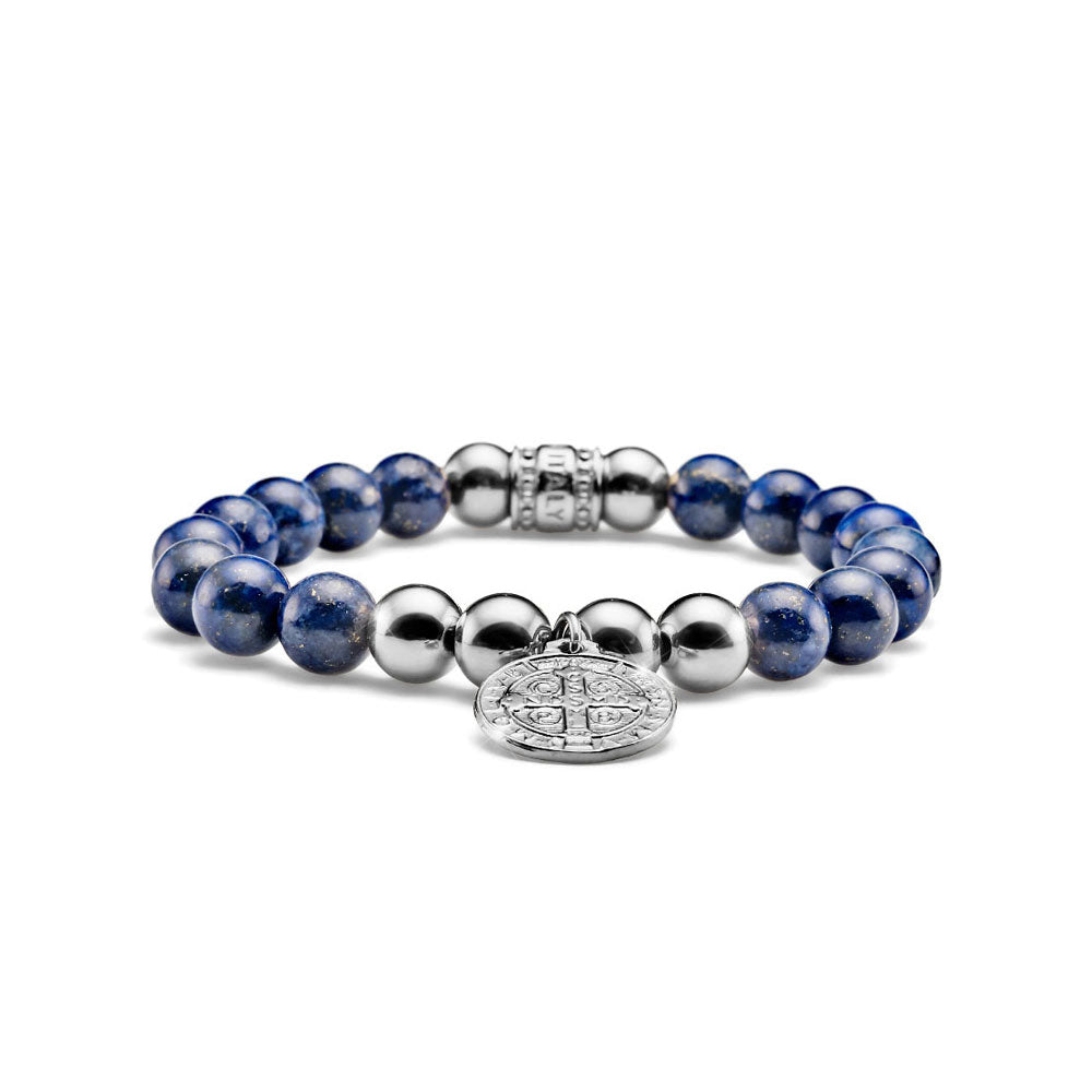 WOMEN'S ELASTIC BRACELET MY SAINT SILVER AND LAPIS SAN BENEDETTO CHARM