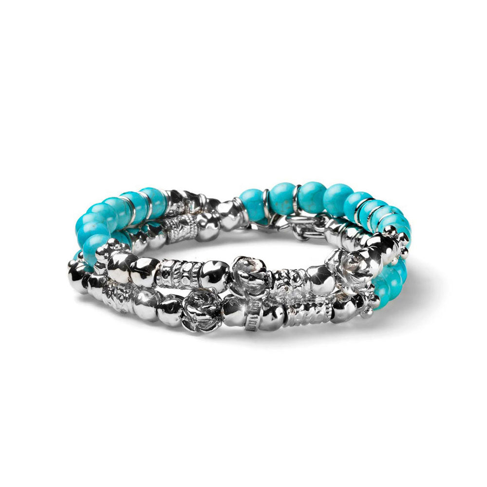 WOMEN'S BRACELET TWO WOUNDS SILVER AND LIGHT BLUE AULITE THREE ROSES