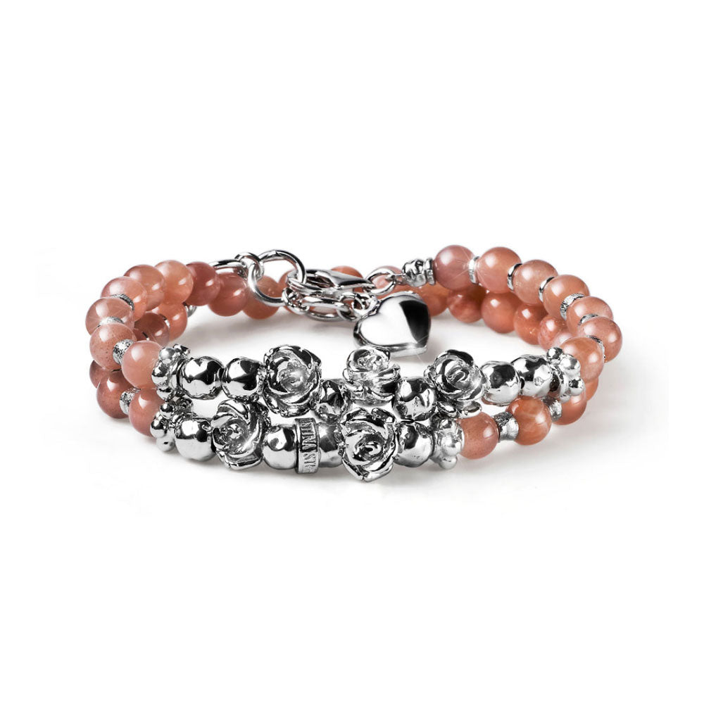 BRACCIALE DONNA COLLEZIONE ROSE ARGENTO E PIETRA DI LUNA DUE GIRI