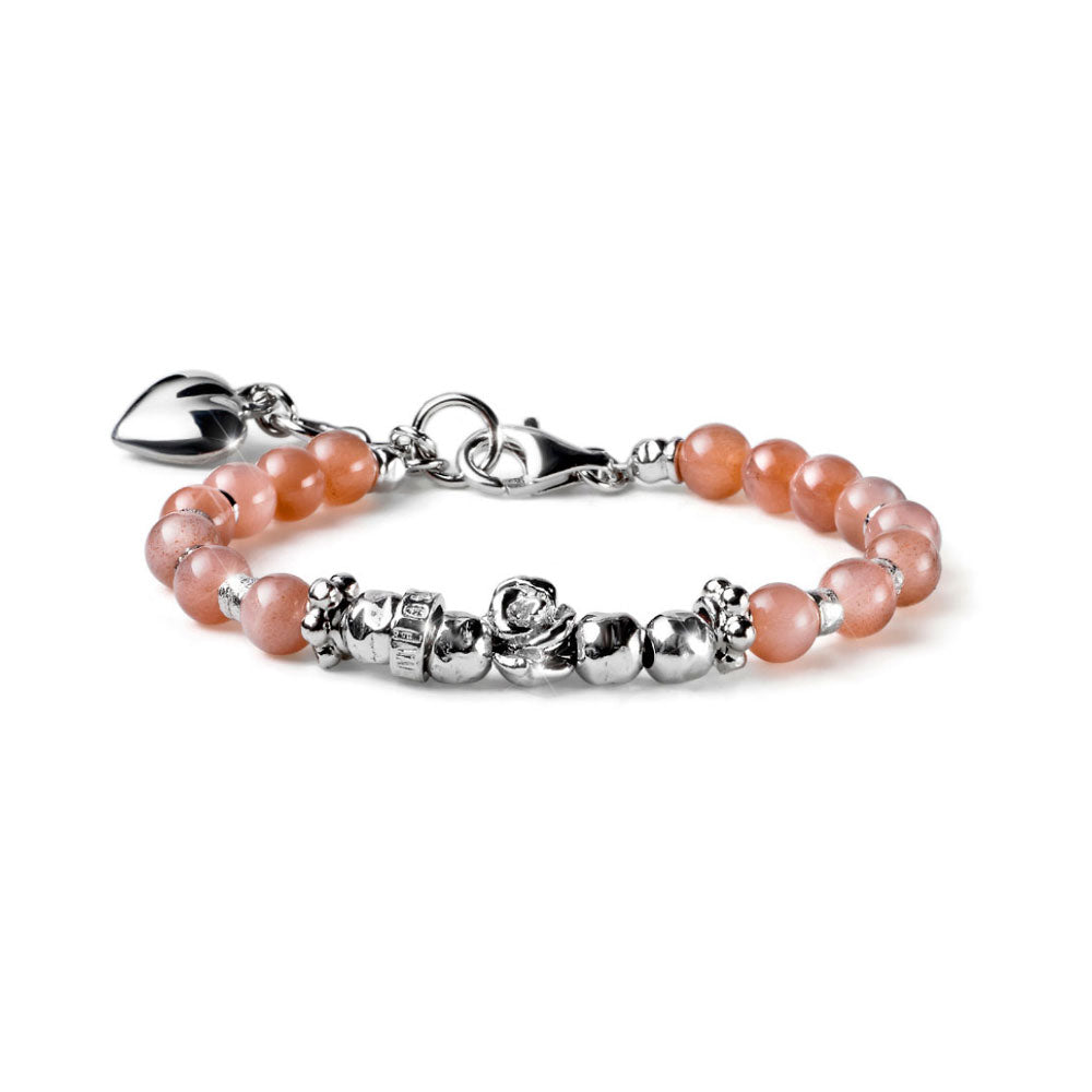 BRACCIALE DONNA COLLEZIONE ROSE ARGENTO E PIETRA DI LUNA CHARM ROSA